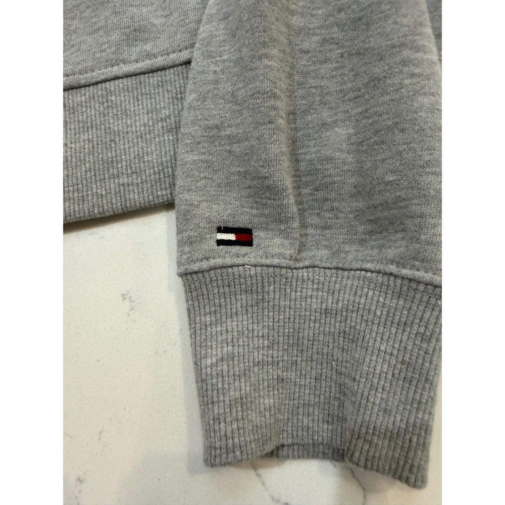 Tommy Jeans Womens Quarter Zip Cropped Sweatshirt Gray Fleece Pullover Medium - Picture 3 of 6